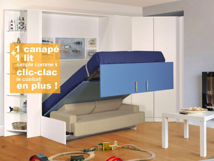 Lit relevable avec canapé intégré