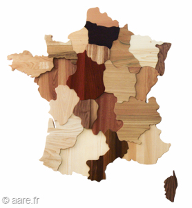 Tableau des regions de France presentant differentes essences de bois