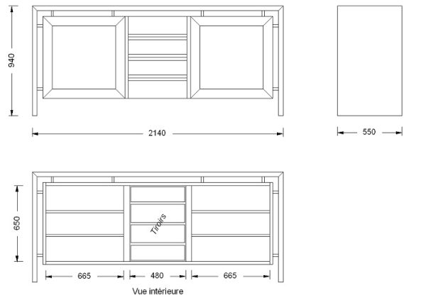 Plan bahut Argos 2 portes et 3 tiroirs. Aare.