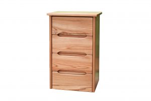Petit meuble bois massif avec 4 tiroirs poignées intégrées aux facades