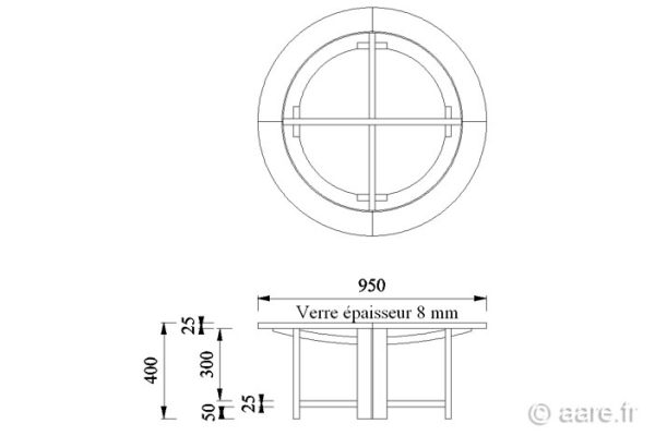 Plan et cotes de la table basse ronde Arceau